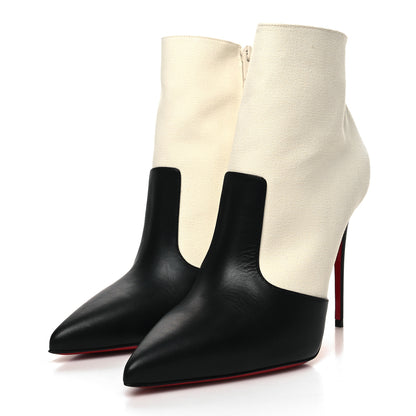 Christian Louboutin Canvas Calfskin So Summer 100 Ankle Booties 41.5 White Black 3 of 8