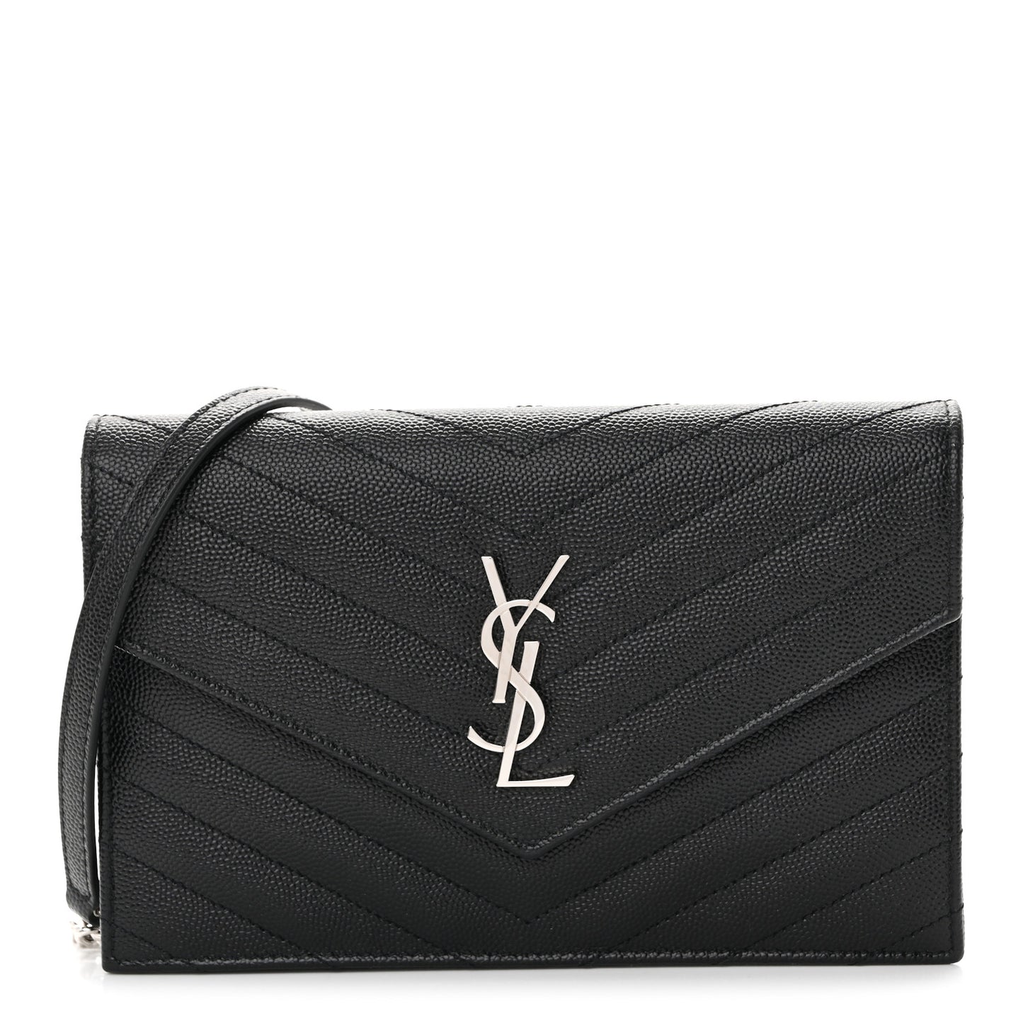 Grain De Poudre Matelasse Chevron Monogram Envelope Chain Wallet Black