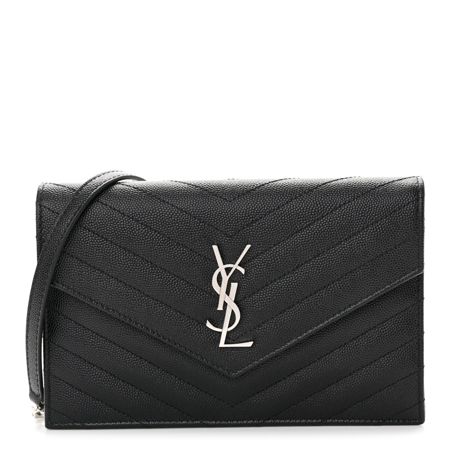 Saint Laurent Grain De Poudre Matelasse Chevron Monogram Envelope Chain Wallet Black 1 of 10