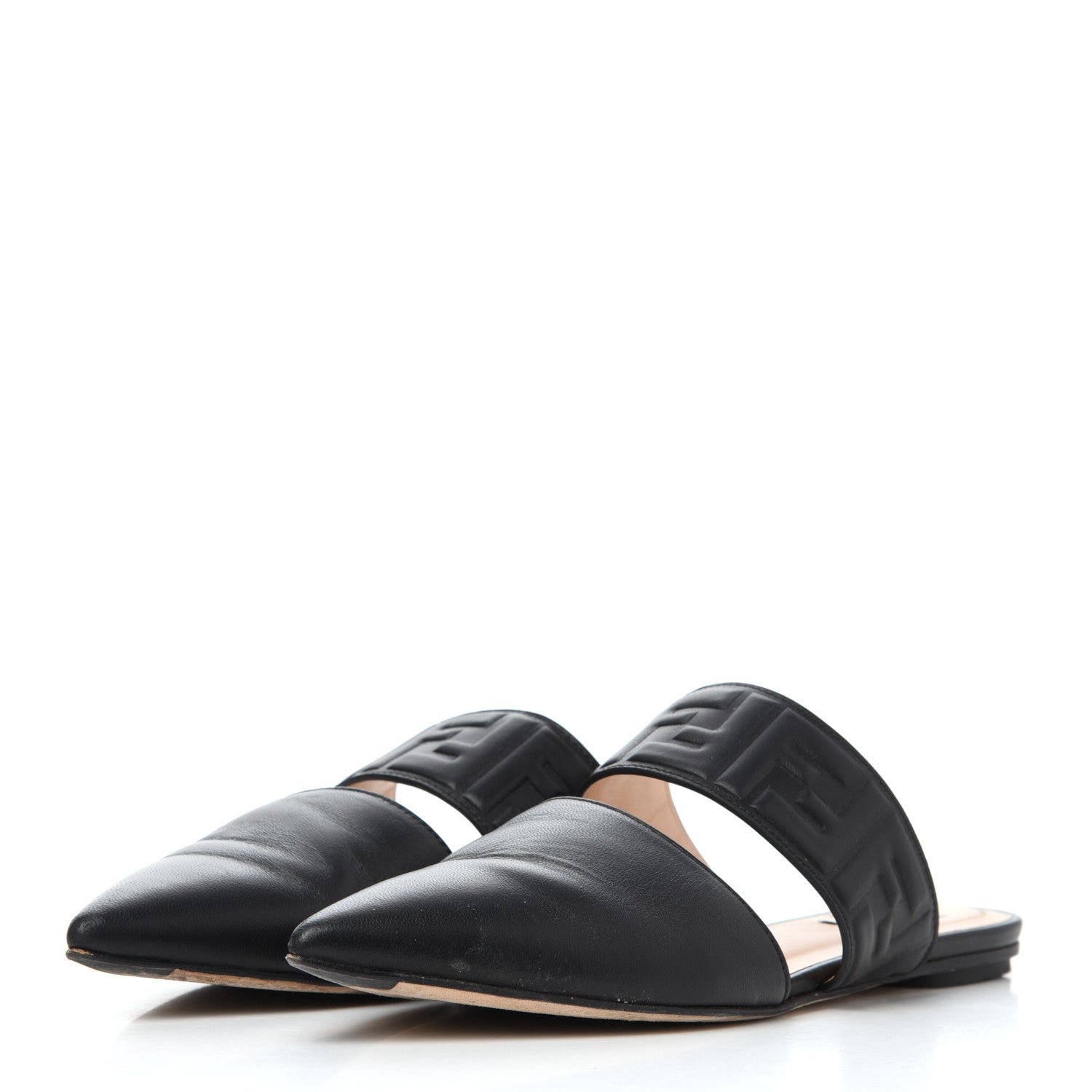 Fendi Vitello FF Embossed Flat Mules 36.5 Black 6 of 24