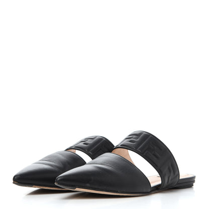 Fendi Vitello FF Embossed Flat Mules 36.5 Black 6 of 24
