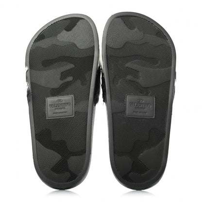 Valentino Garavani Rubber Feather Pool Slide Sandals 35 Black White 5 of 7