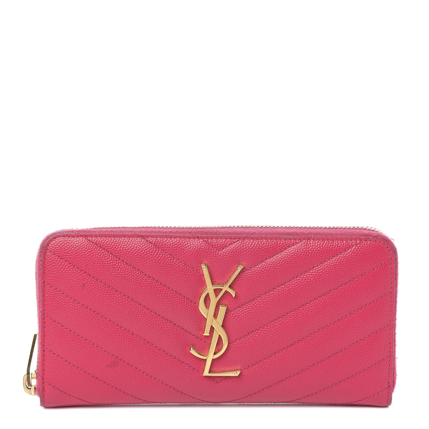 Saint Laurent Grain De Poudre Matelasse Chevron Monogram Zip Around Wallet Fuchsia 1 of 10