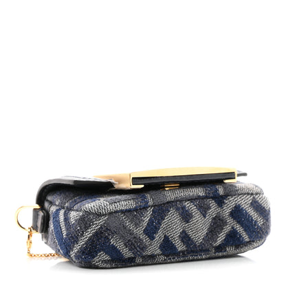Fendi Fabric Vitello Jacquard FF Nano Maxi Buckle Baguette Charm Blue Grey 7 of 19