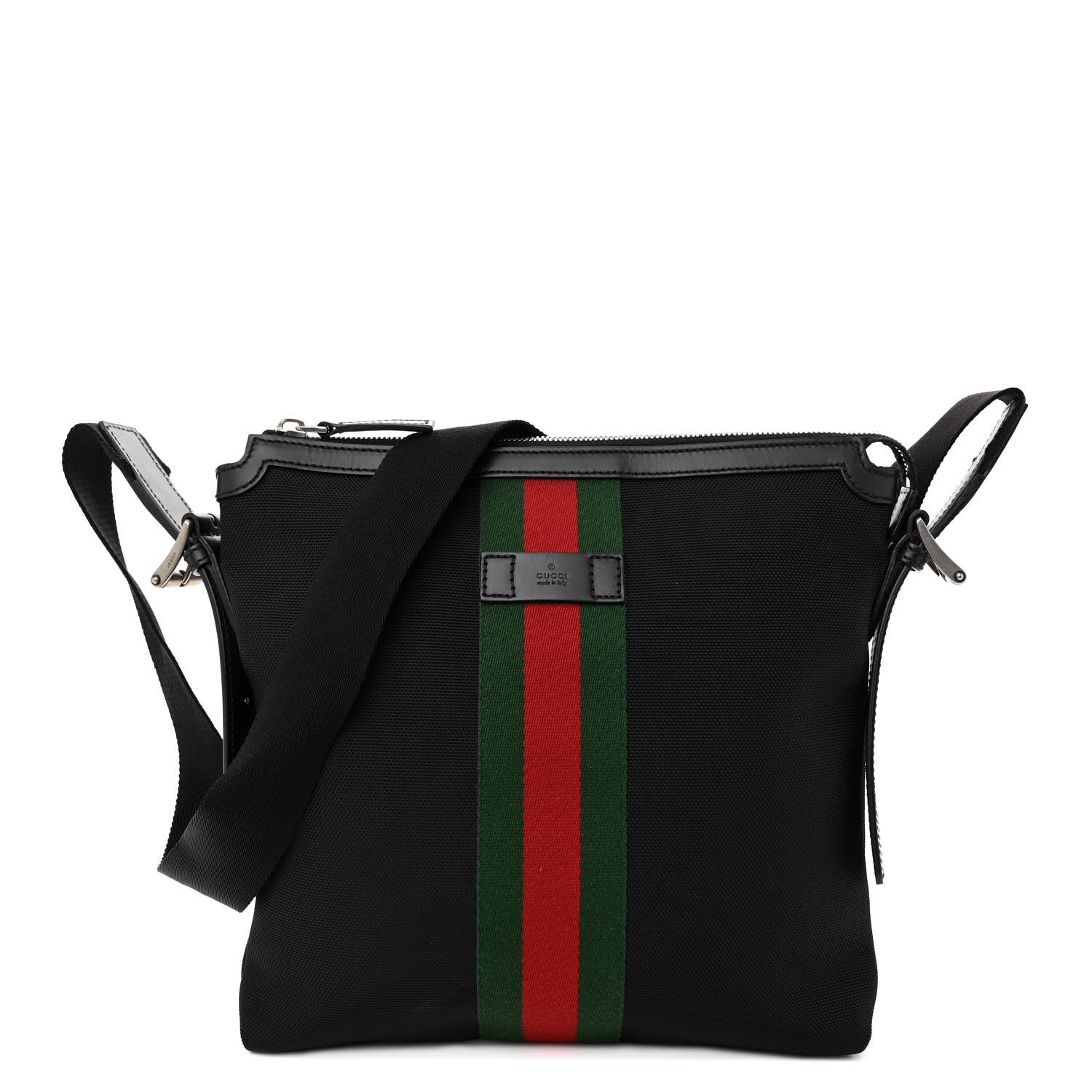 Gucci Techno Canvas Selleria Calfskin Web Small Flat Messenger Bag Black 1 of 12