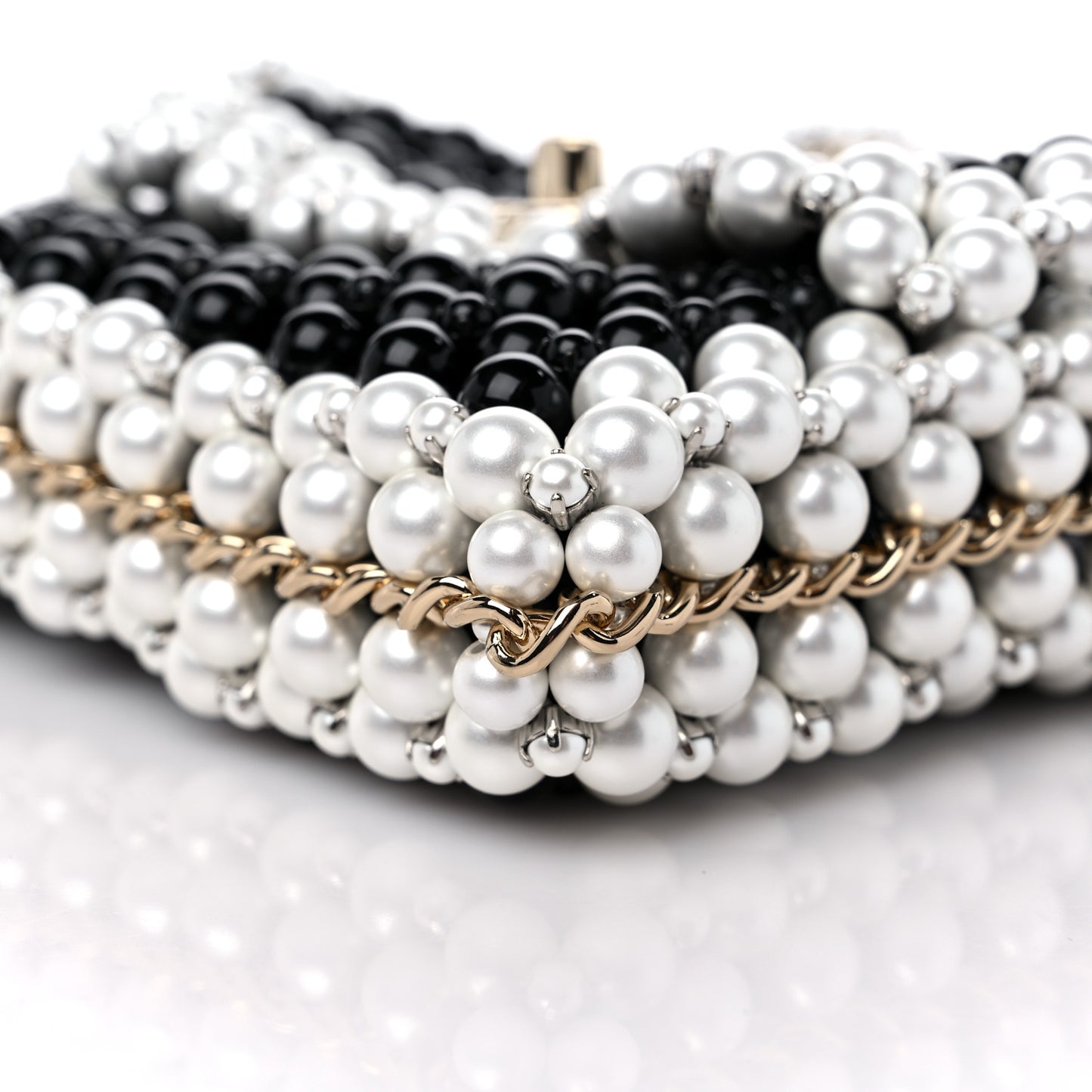 Crystal Pearl Beaded Mini Rectangular Flap Black White