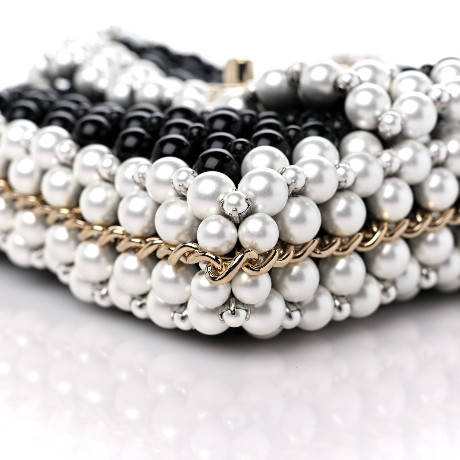 Chanel Crystal Pearl Beaded Mini Rectangular Flap Black White 9 of 10