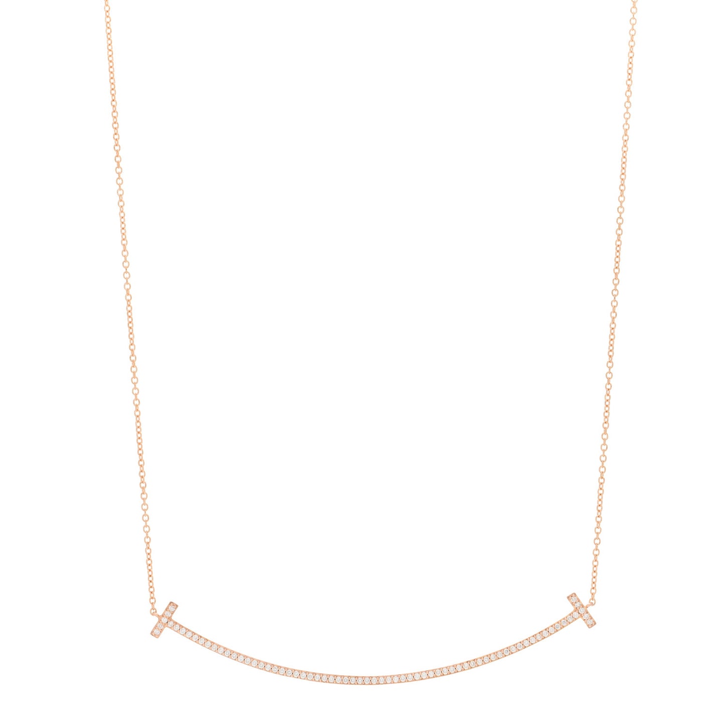 18K Rose Gold Diamond Large T Smile Pendant Necklace