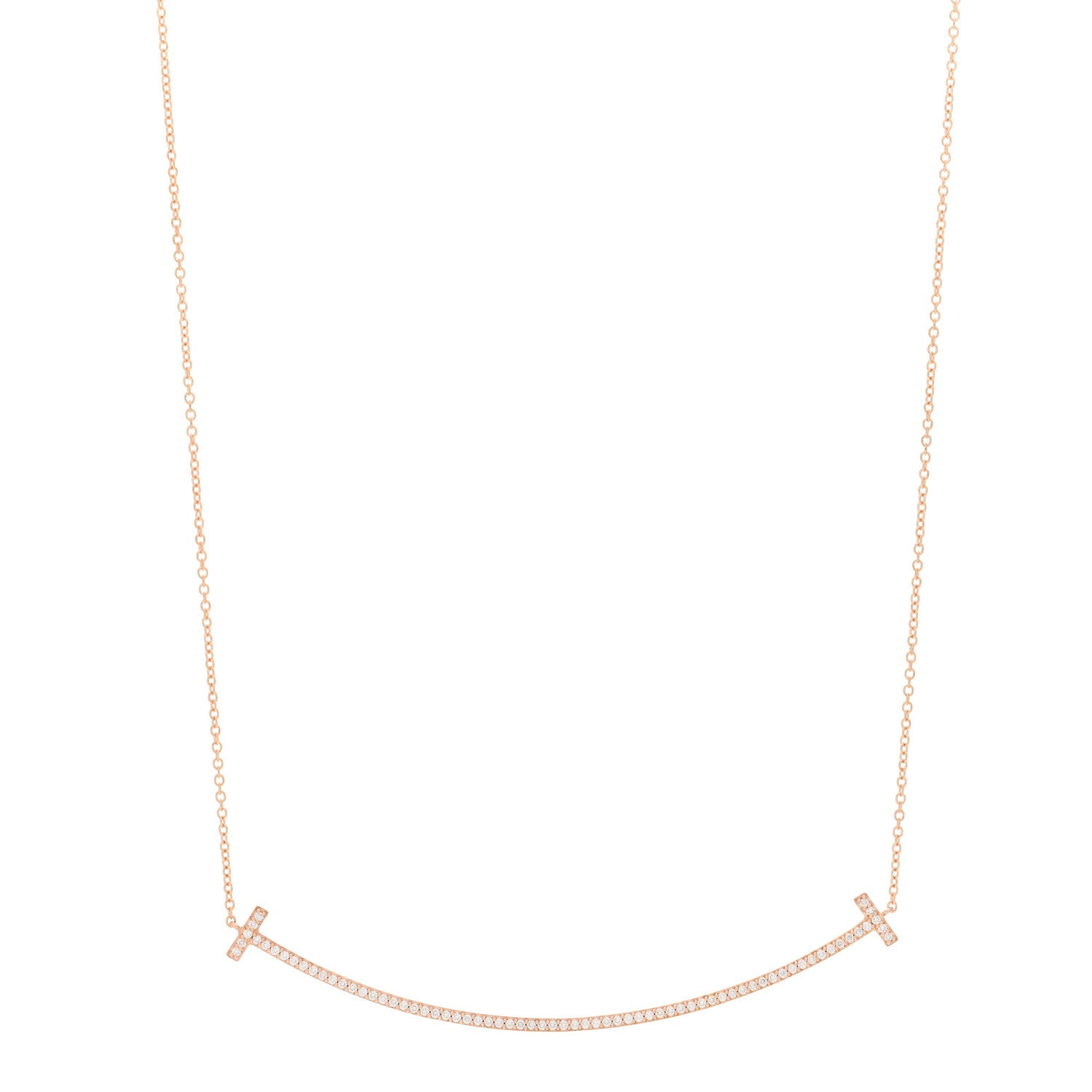 Tiffany 18K Rose Gold Diamond Large T Smile Pendant Necklace 1 of 5
