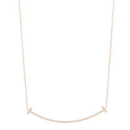 Tiffany 18K Rose Gold Diamond Large T Smile Pendant Necklace 1 of 5