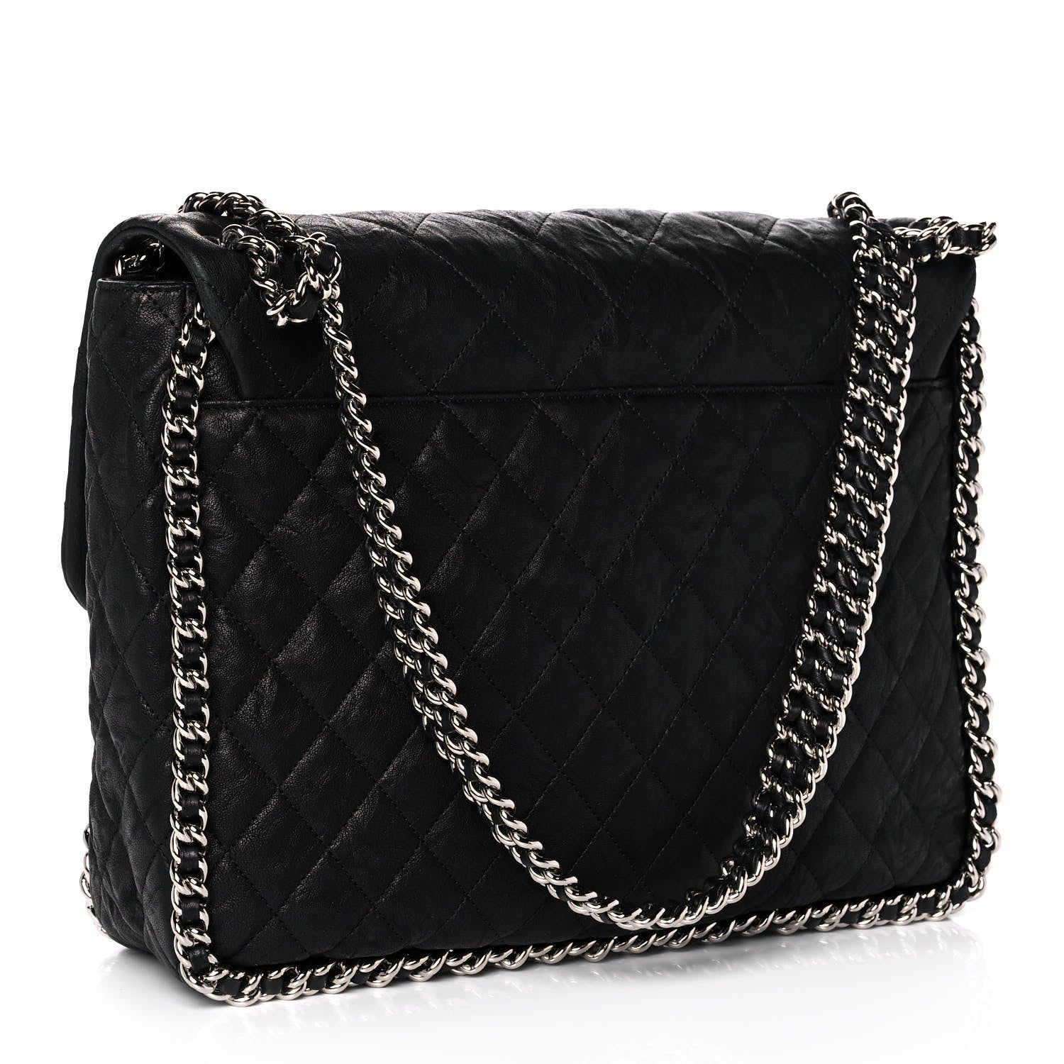 Chanel Washed Lambskin Quilted Maxi Chain Around Flap Black 3 of 12