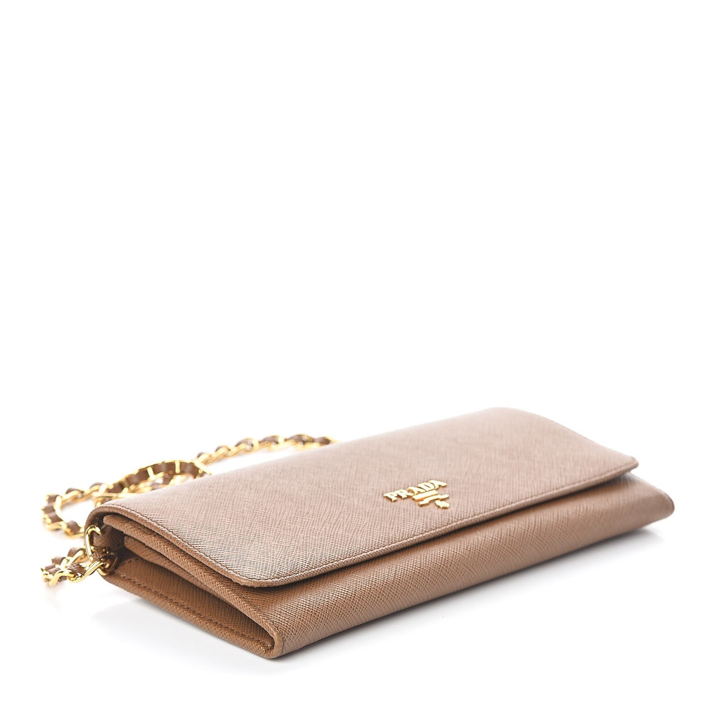 Saffiano Metal Chain Wallet Caramel