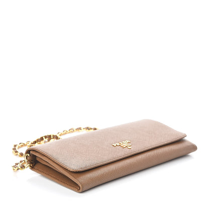 Prada Saffiano Metal Chain Wallet Caramel 4 of 10