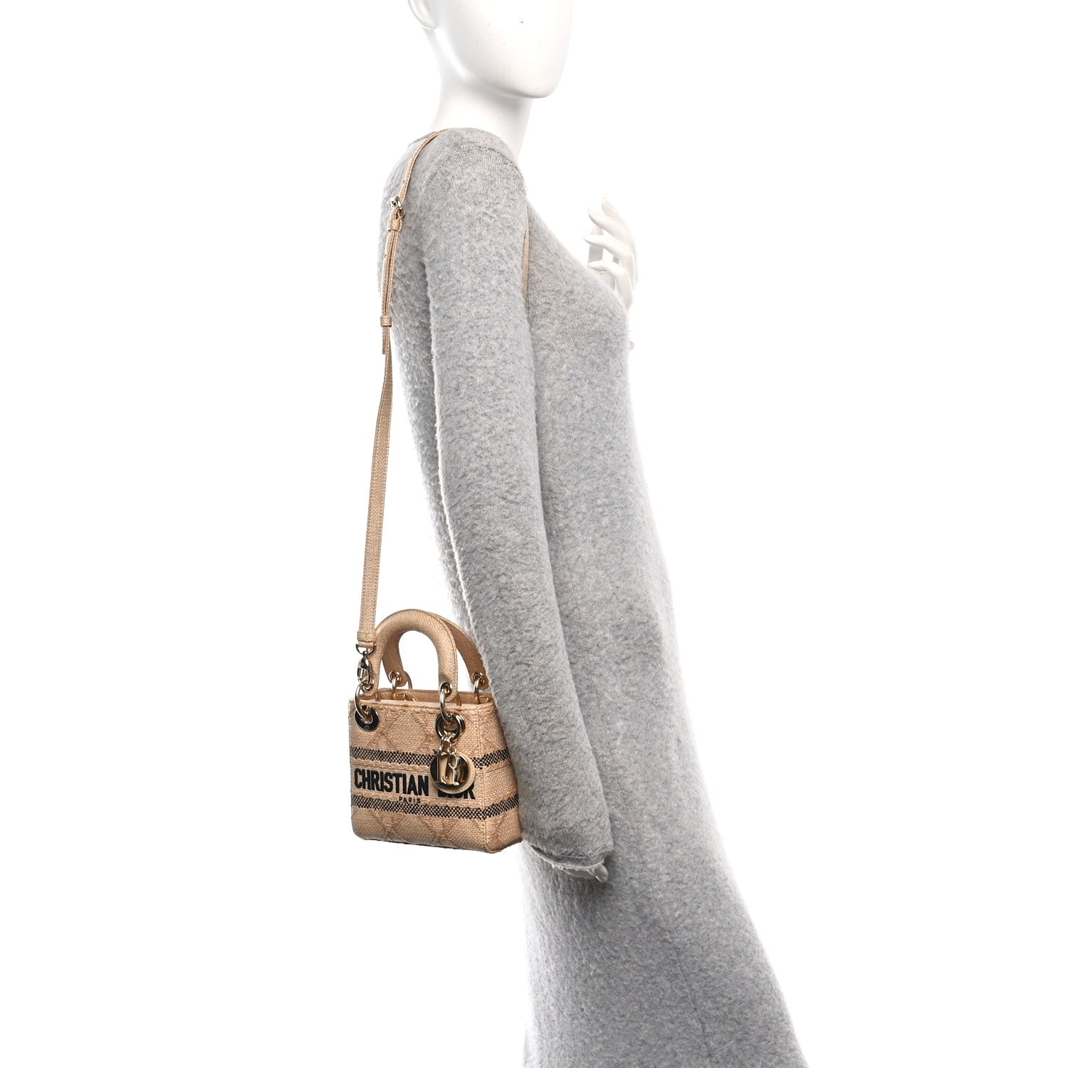 Christian Dior Raffia Woven Cannage Embroidered Mini Lady D-Lite Natural Black 2 of 10
