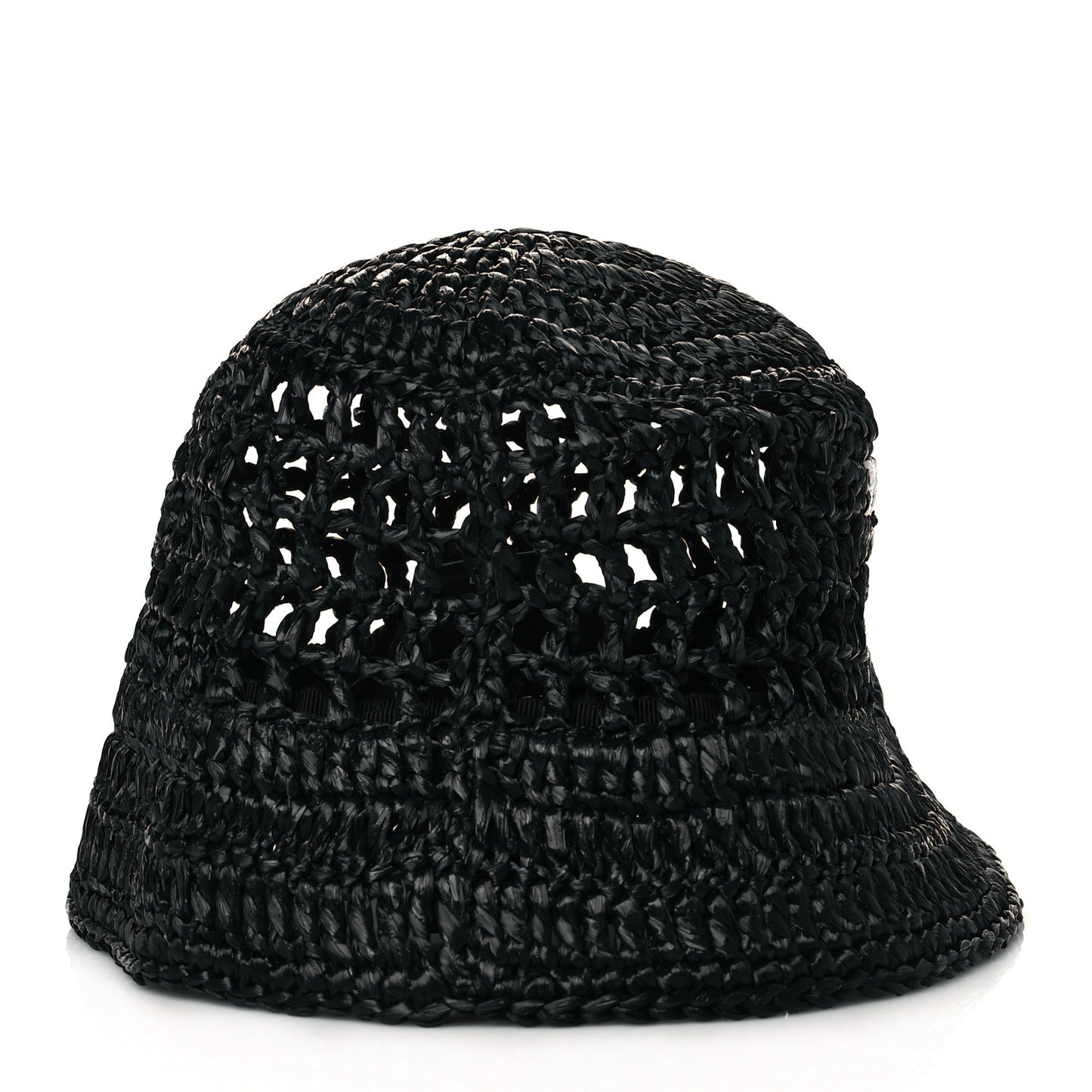 Yarn Raffia Effect Crochet Logo Embroidered Womens Bucket Hat M Black