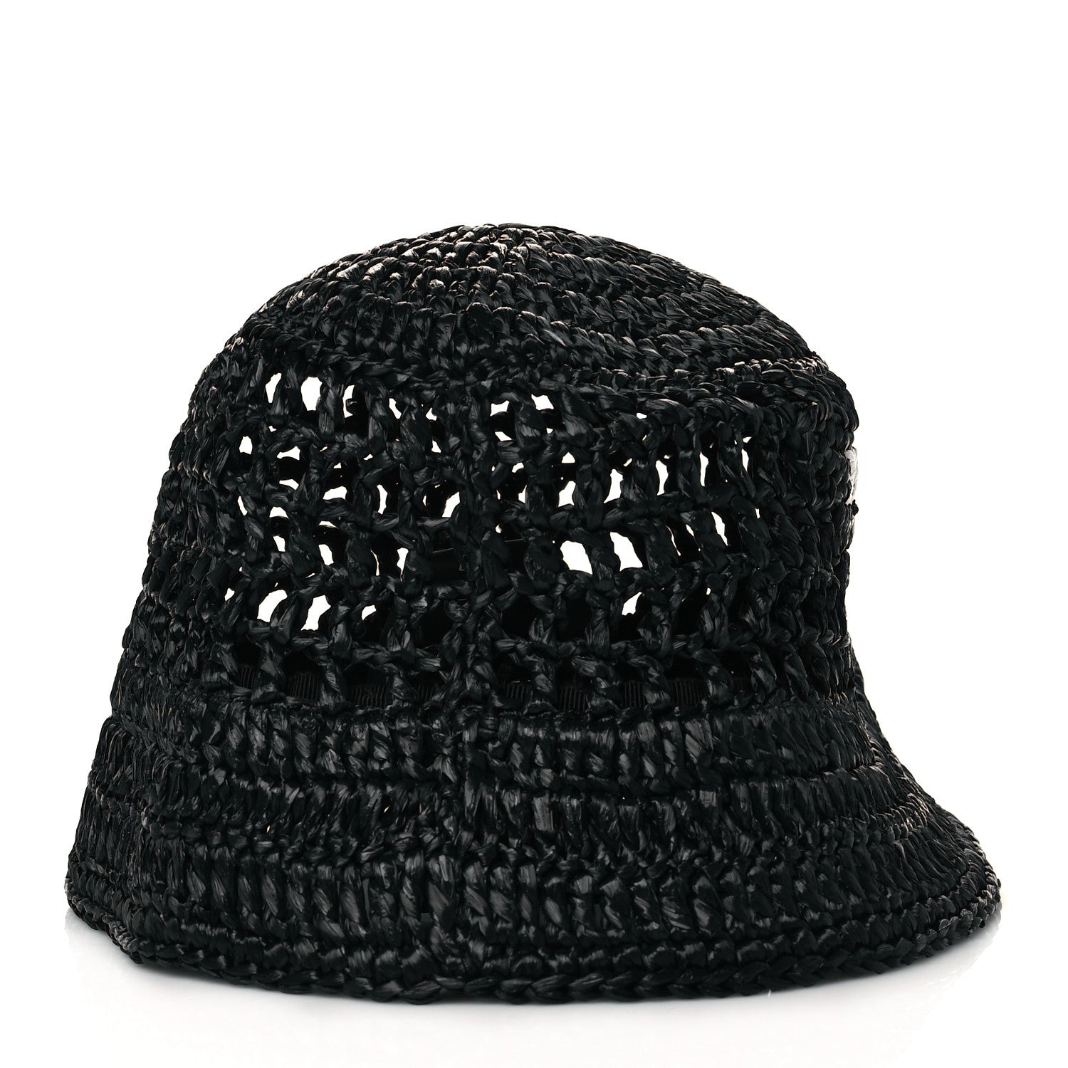 Prada Yarn Raffia Effect Crochet Logo Embroidered Womens Bucket Hat M Black 5 of 8