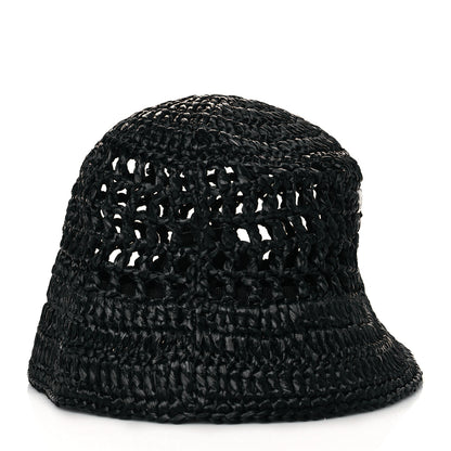 Prada Yarn Raffia Effect Crochet Logo Embroidered Womens Bucket Hat M Black 5 of 8