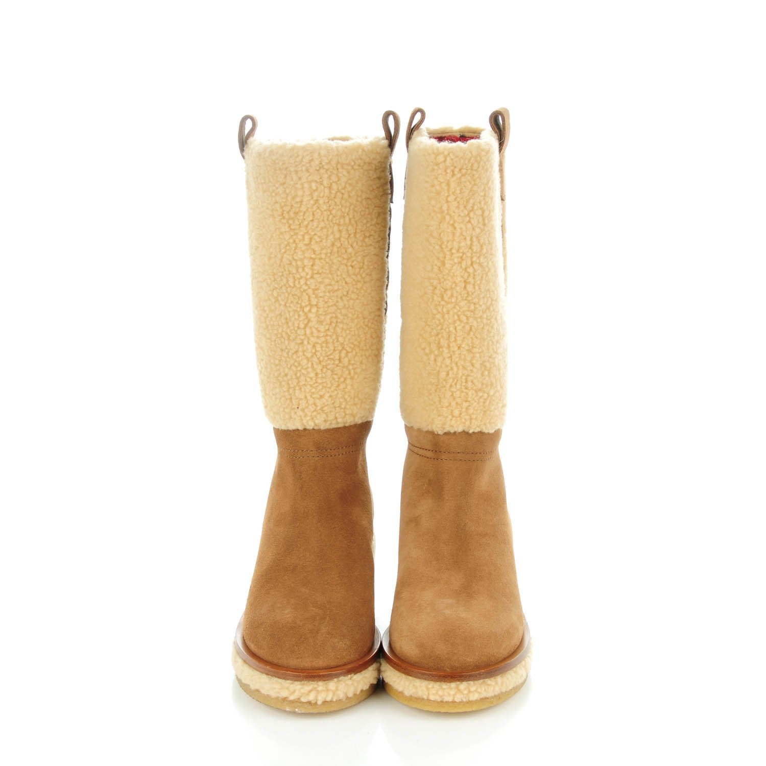Chanel Shearling Suede Calfskin High Boots 35 Brown Beige 2 of 8