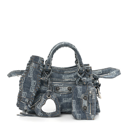 Balenciaga Denim BB Monogram Neo Cagole Handbag XS Blue 3 of 9