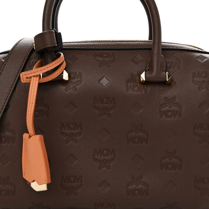 MCM Calfskin Ottomar Monogram Essential Boston Bag Chestnut 7 of 9