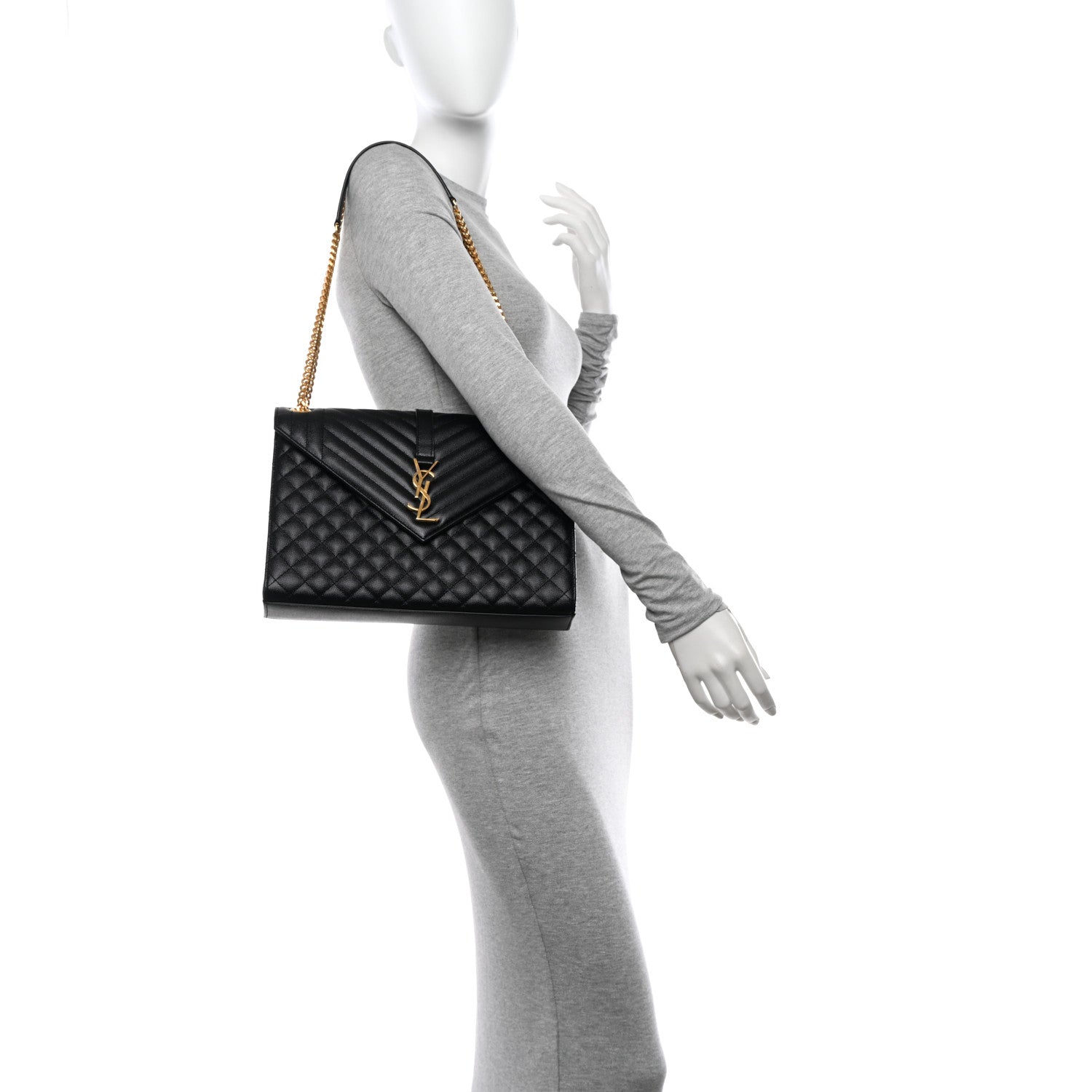 Saint Laurent Grain De Poudre Textured Mixed Matelasse Large Triquilt Monogram Satchel Black 2 of 11