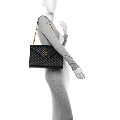 Saint Laurent Grain De Poudre Textured Mixed Matelasse Large Triquilt Monogram Satchel Black 2 of 11