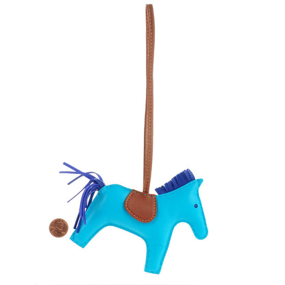 Hermes Milo Lambskin Grigri Rodeo Horse Bag Charm MM Bleu Azteque Bleu Electrique Fauve 2 of 4