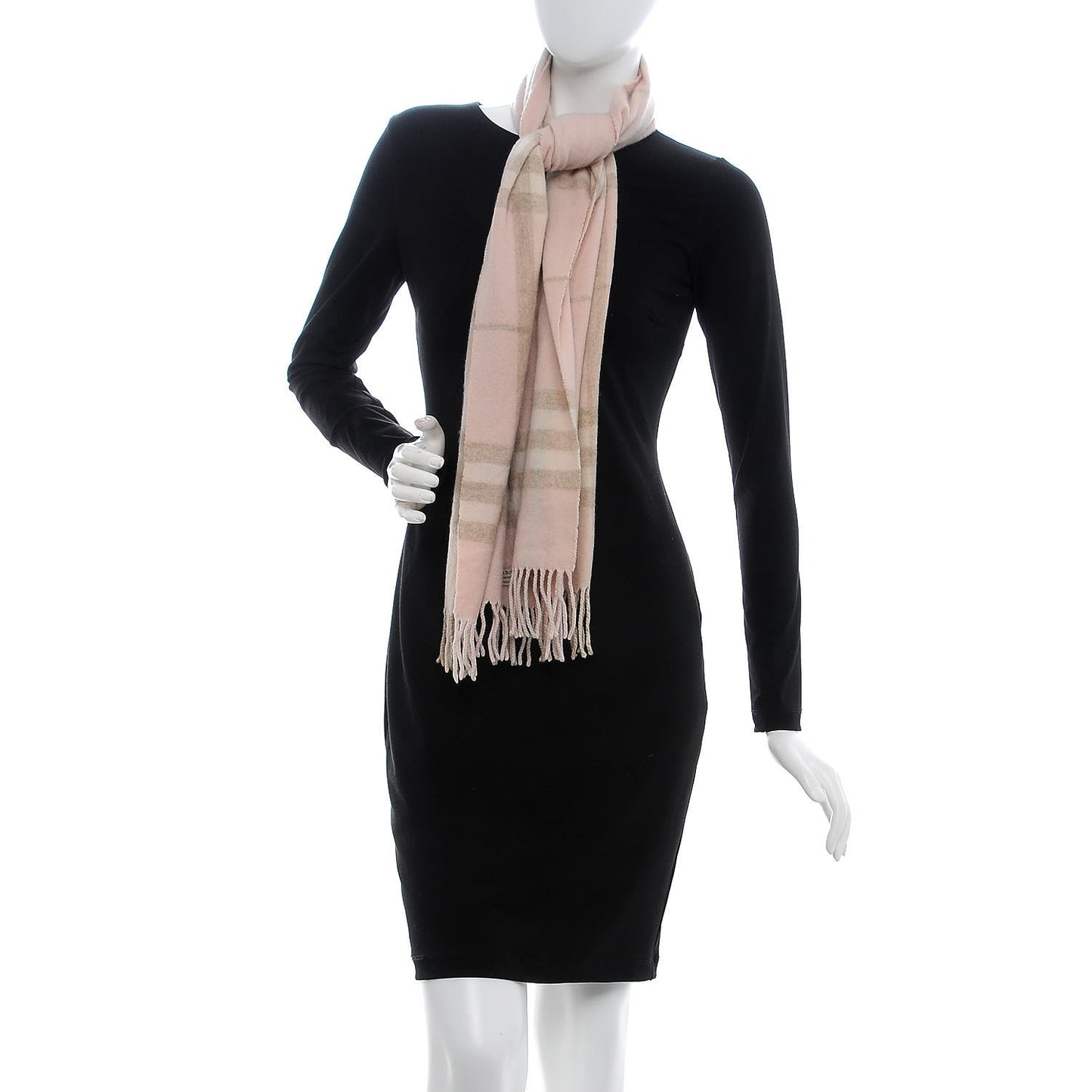 Cashmere Giant Check Fringe Scarf Pink