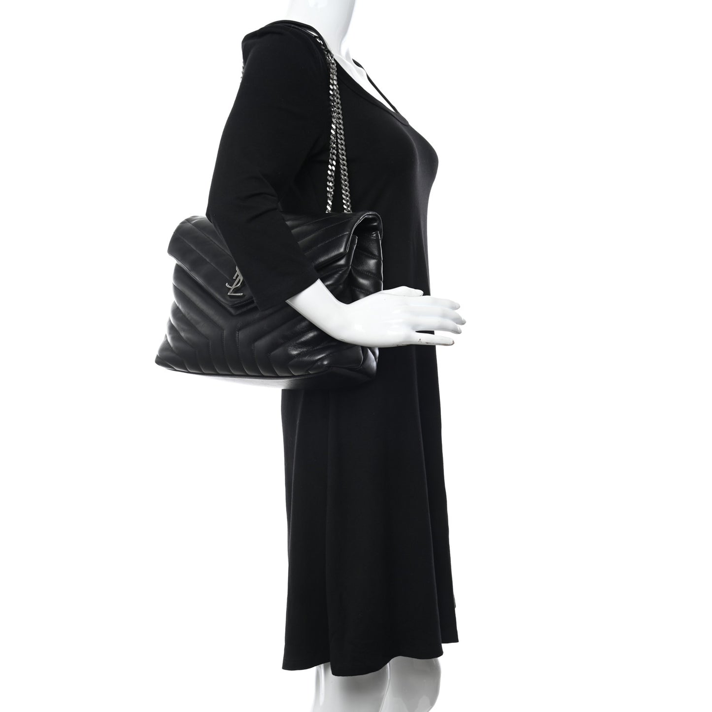 Calfskin Y Quilted Monogram Medium Loulou Chain Satchel Black