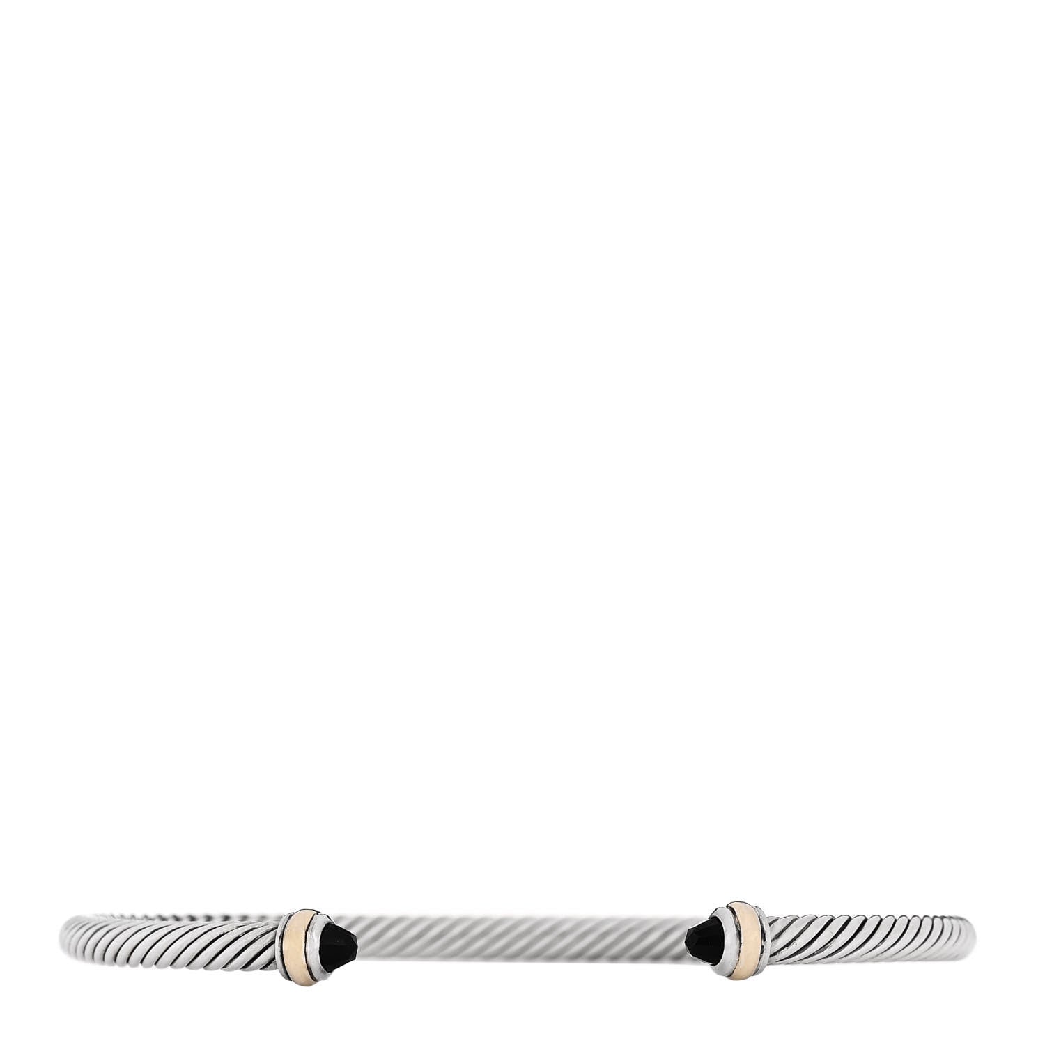 David Yurman Sterling Silver 18K Yellow Gold Black Onyx 4mm Cable Classics Bracelet 1 of 4