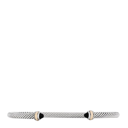 David Yurman Sterling Silver 18K Yellow Gold Black Onyx 4mm Cable Classics Bracelet 1 of 4