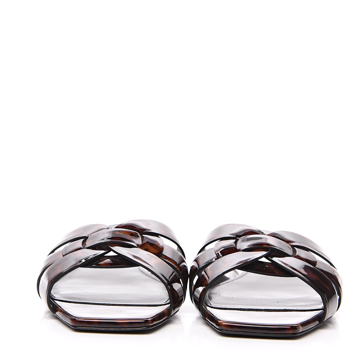 Patent Calfskin Nu Pied 05 Slide Sandals 40 Tortoise
