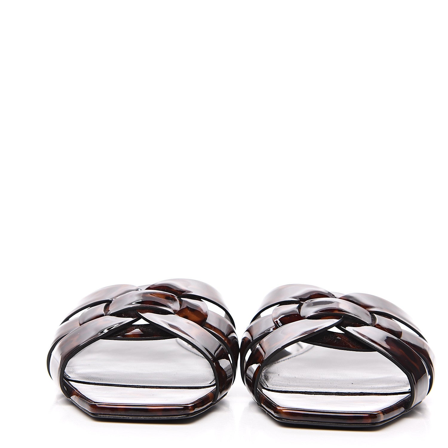 Saint Laurent Patent Calfskin Nu Pied 05 Slide Sandals 40 Tortoise 2 of 8