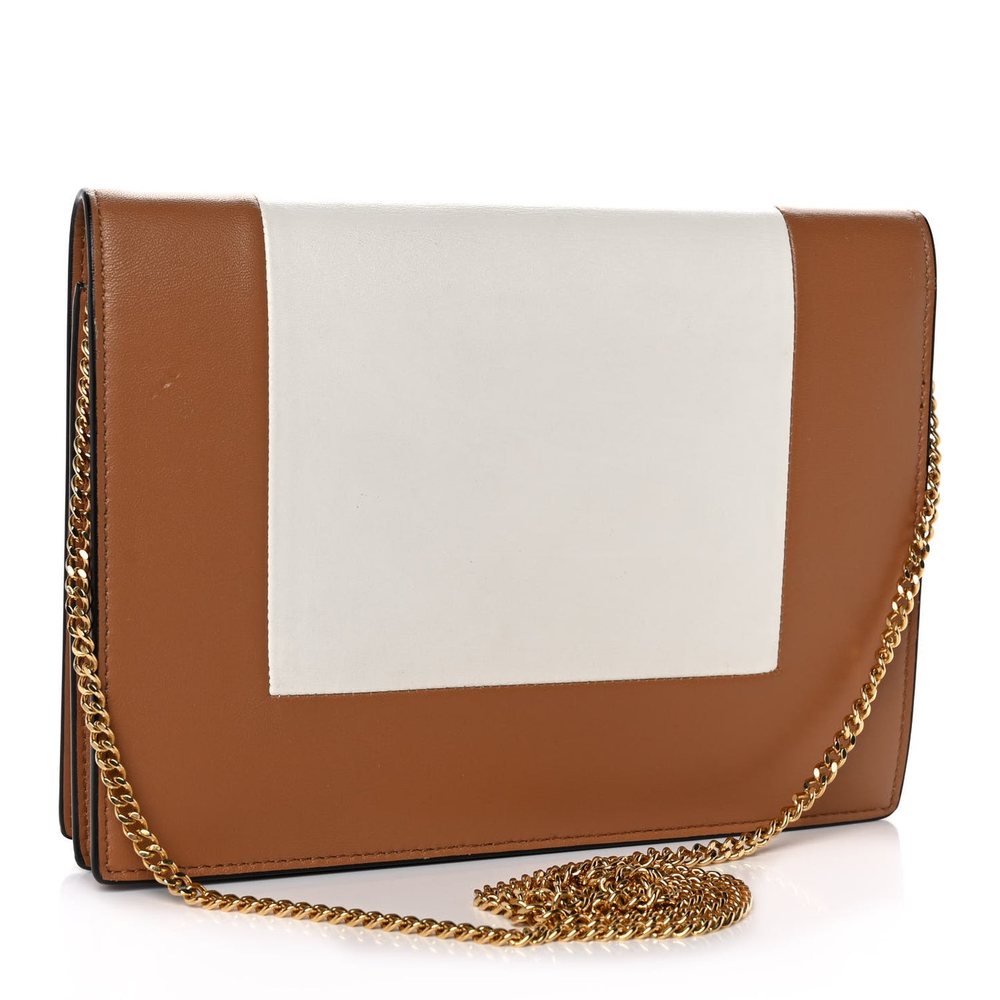 Smooth Lambskin Frame Evening Chain Clutch Tan Optic White