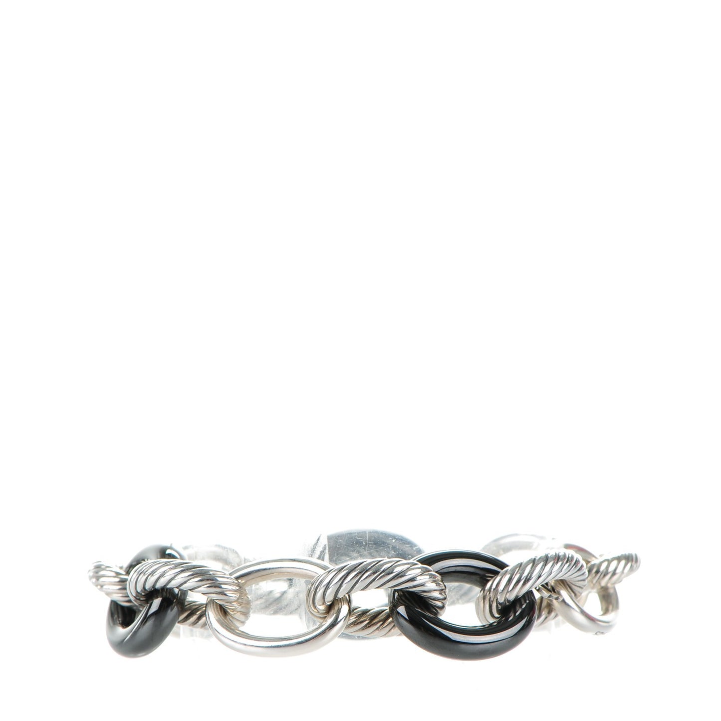 Sterling Silver Black Ceramic 17mm Extra Large Oval Link Bracelet