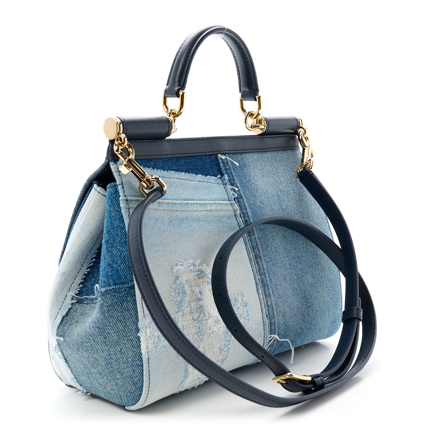 Dolce & Gabbana Calfskin Denim Patchwork Medium Miss Sicily Satchel Blue 3 of 9
