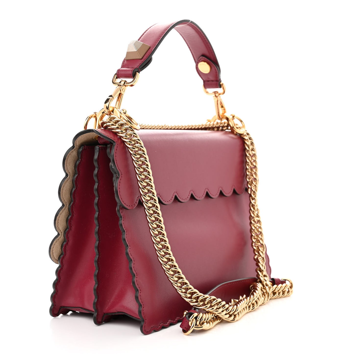 Vitello Liberty Scalloped Studded Kan I Shoulder Bag Black Cherry