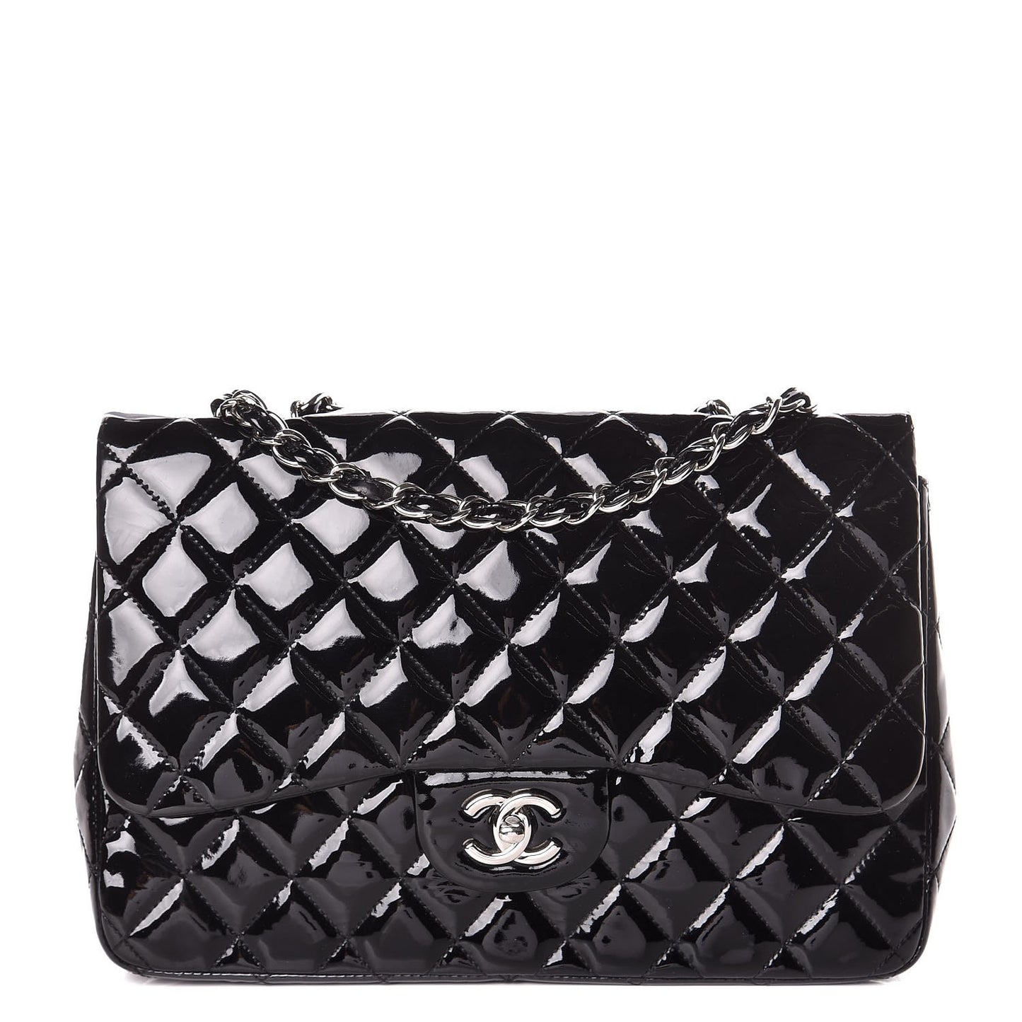 Patent Quilted Jumbo Single Flap Black