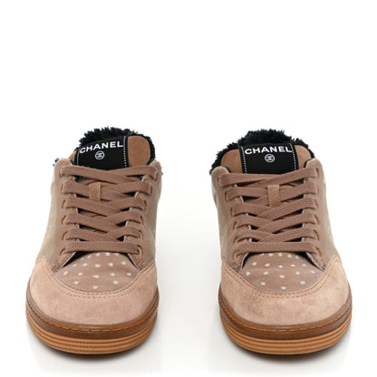 Chanel Fabric Suede Calfskin Logo Sneakers 38 Light Beige 2 of 13
