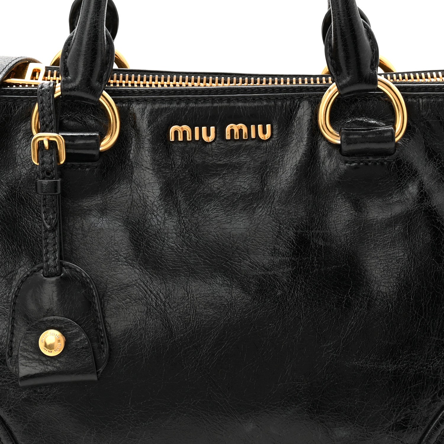 Miu Miu Vitello Shine Top Handle Satchel Black 1824605 – FASHIONPHILE