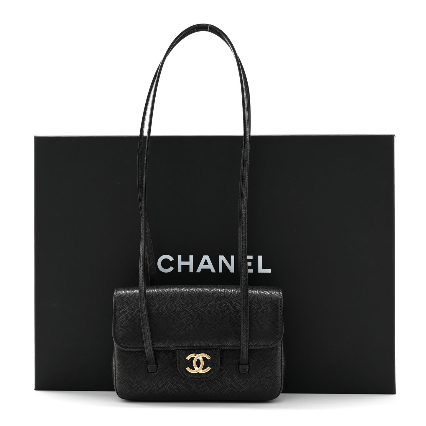 Shiny Caviar Mini Preppy Coco Shoulder Bag Black