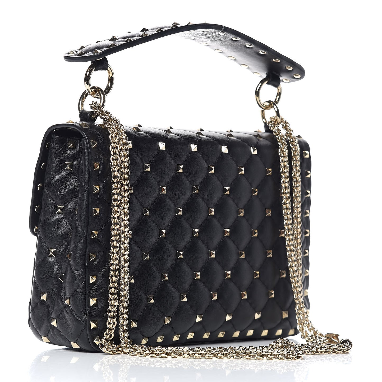Lambskin Medium Rockstud Spike Shoulder Bag Black