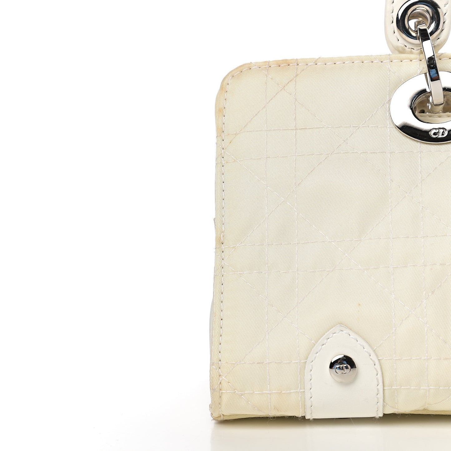 Nylon Cannage Stitched Small Lady Dior East West White