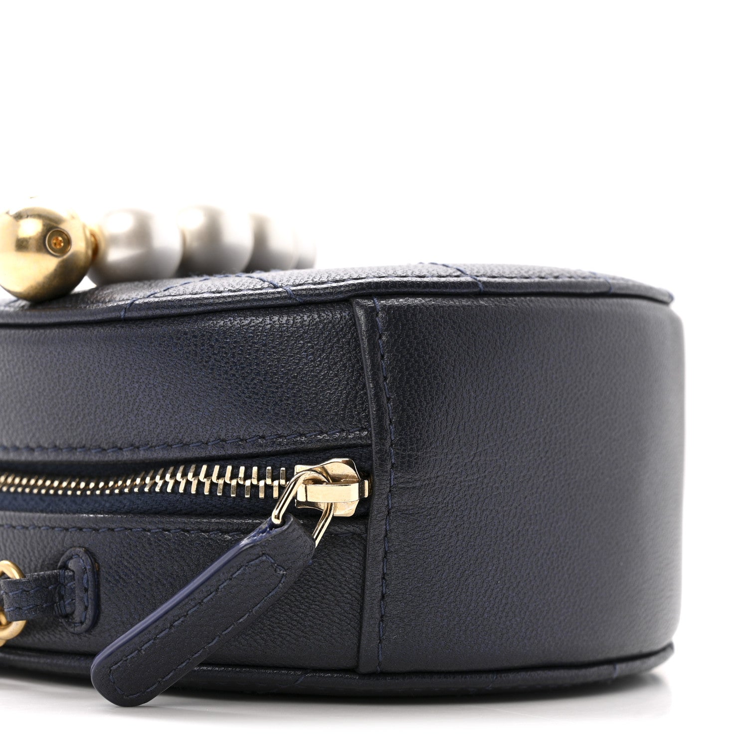Chanel Goatskin Quilted Chic Pearls Chain Round Clutch With Chain  Navy 9 of 14