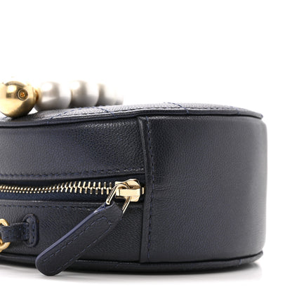 Chanel Goatskin Quilted Chic Pearls Chain Round Clutch With Chain  Navy 9 of 14