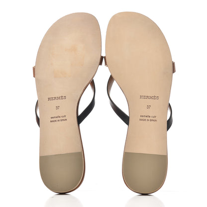 Hermes Calfskin Corfou Sandals 37 Naturel Black 6 of 10