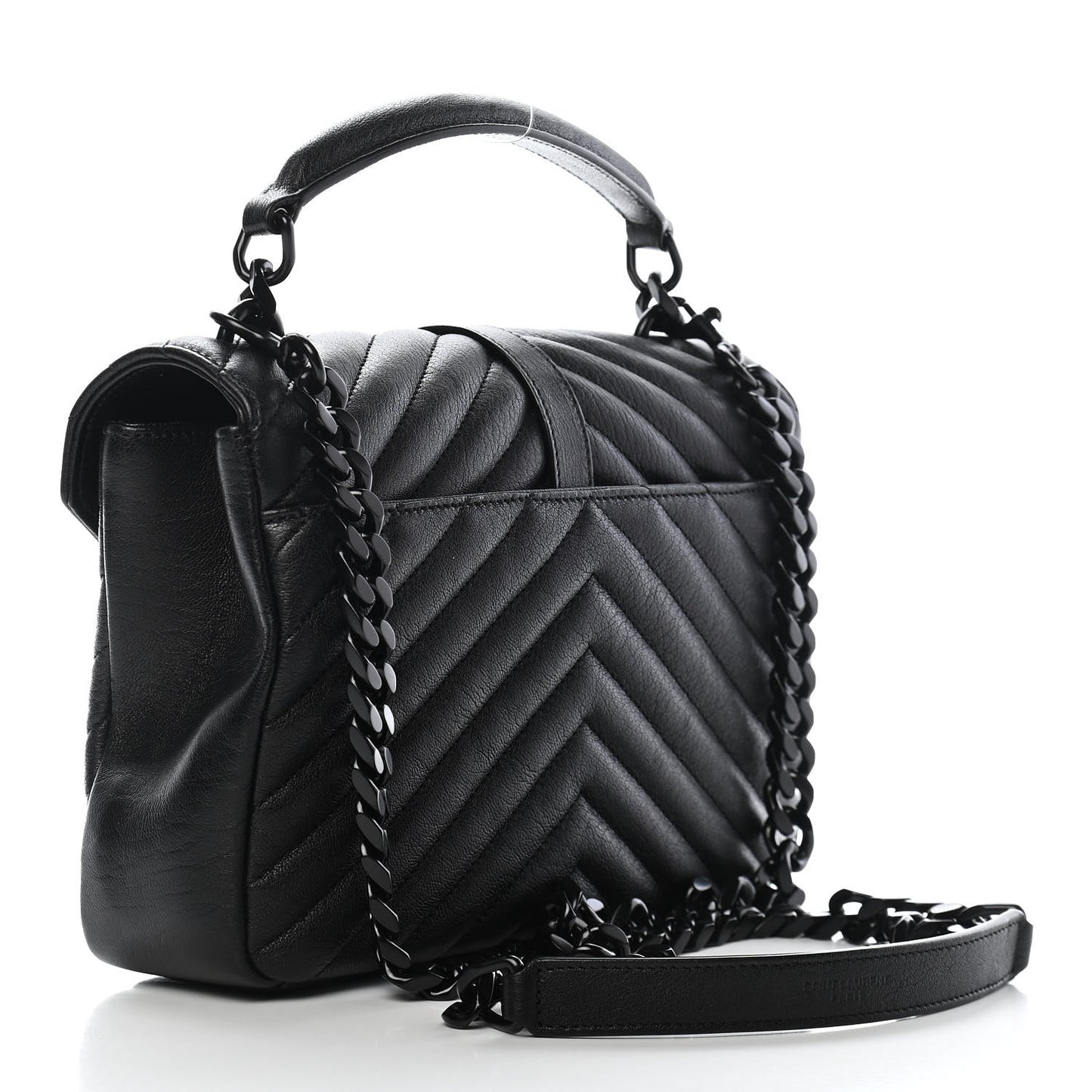 Sheepskin Matelasse Chevron Monogram Monochrome Medium College Bag Black