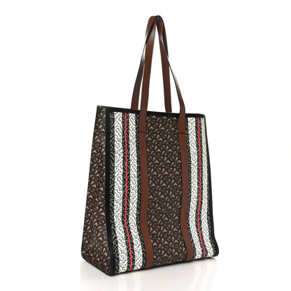 Burberry E-Canvas Monogram Stripe Medium Portrait Tote Bag Bridle Brown 3 of 8