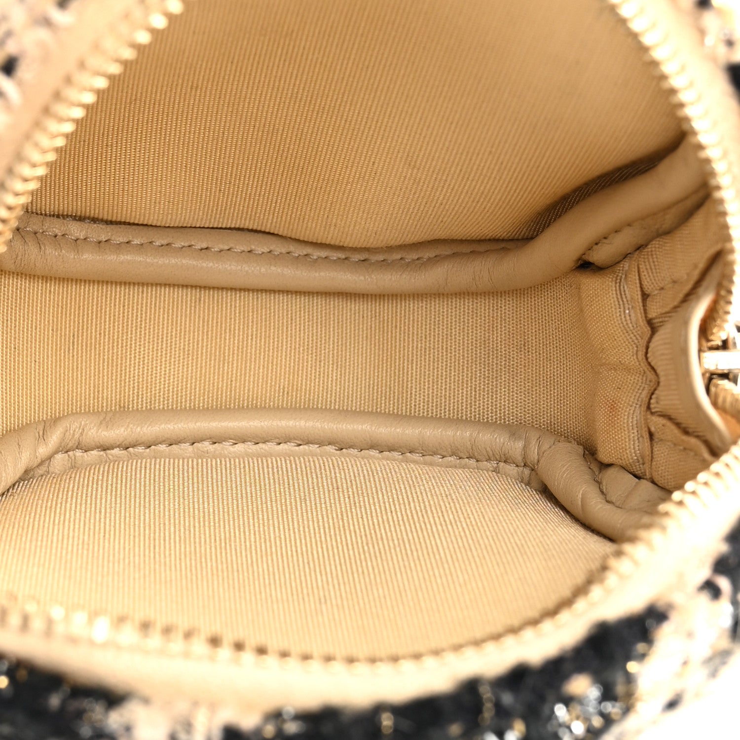 Chanel Tweed Shearling Round Clutch With Chain and Coin Purse Beige Black 7 of 12