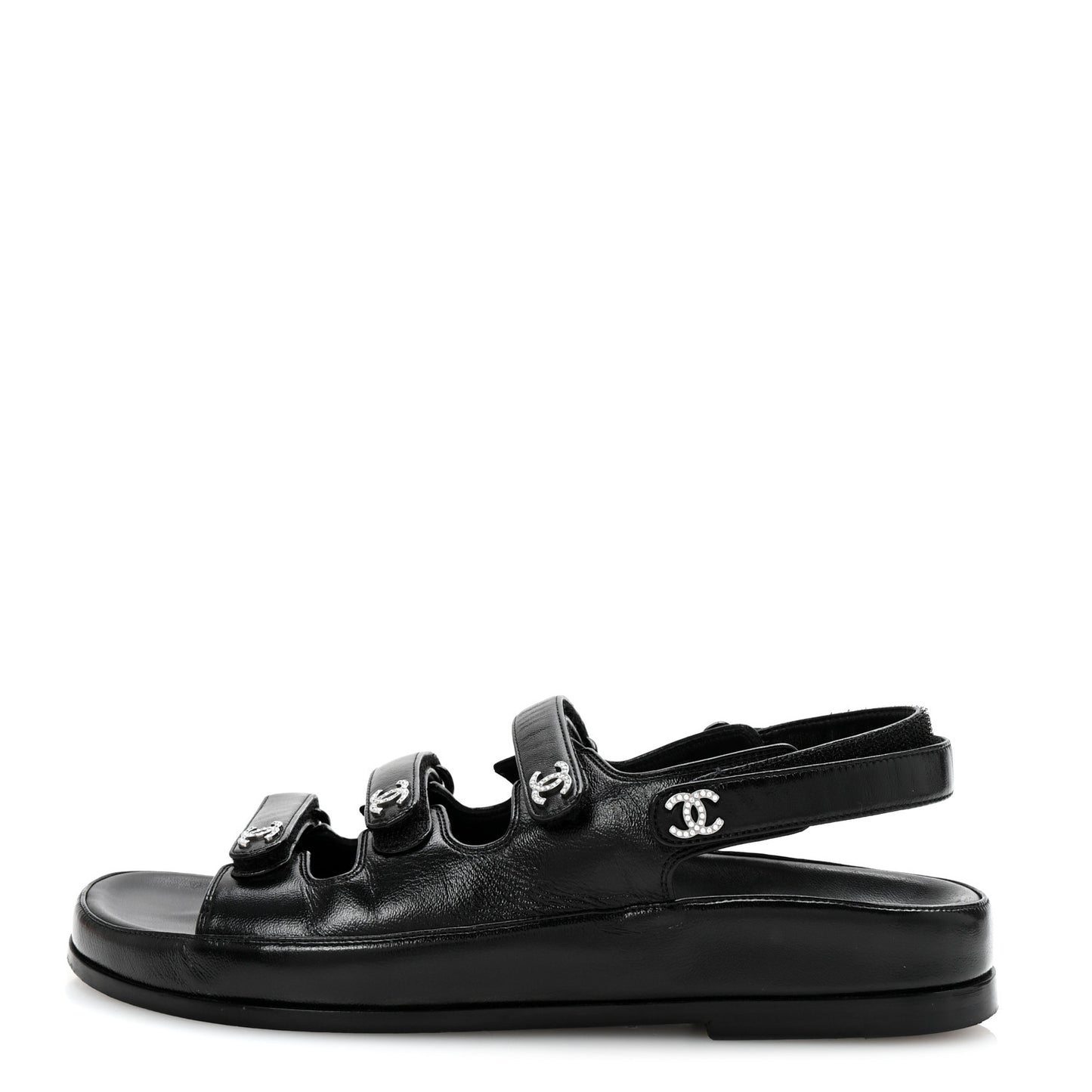 Lambskin Crystal CC Velcro Dad Sandals 37 Black
